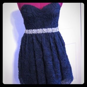 Navy like new strapless prom dress